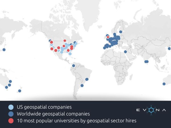 Heatmap of geospatial universities and organisations